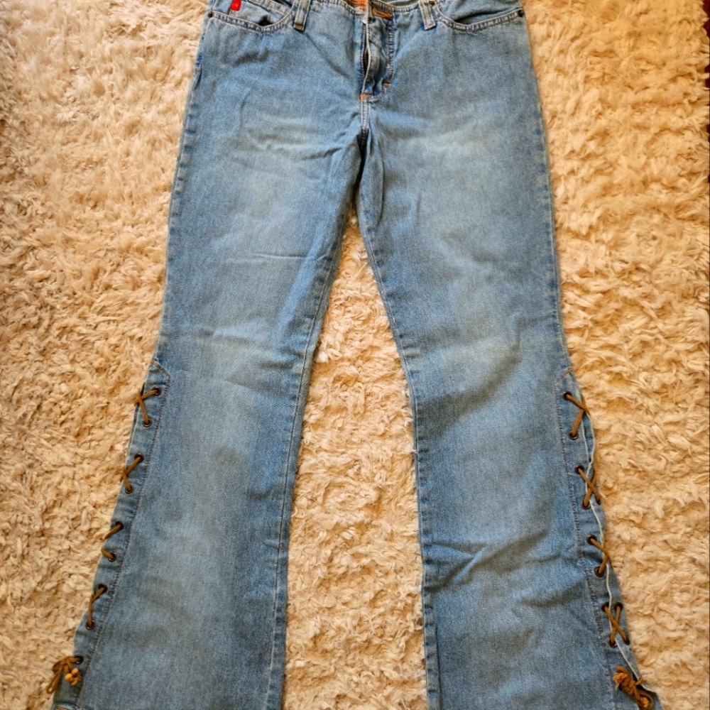 Stylish Blue Jeans with Lace-Up Detail